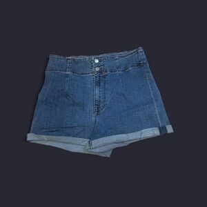 Fashion Nova High-Waist Rolled Hem Denim Shorts - Blue